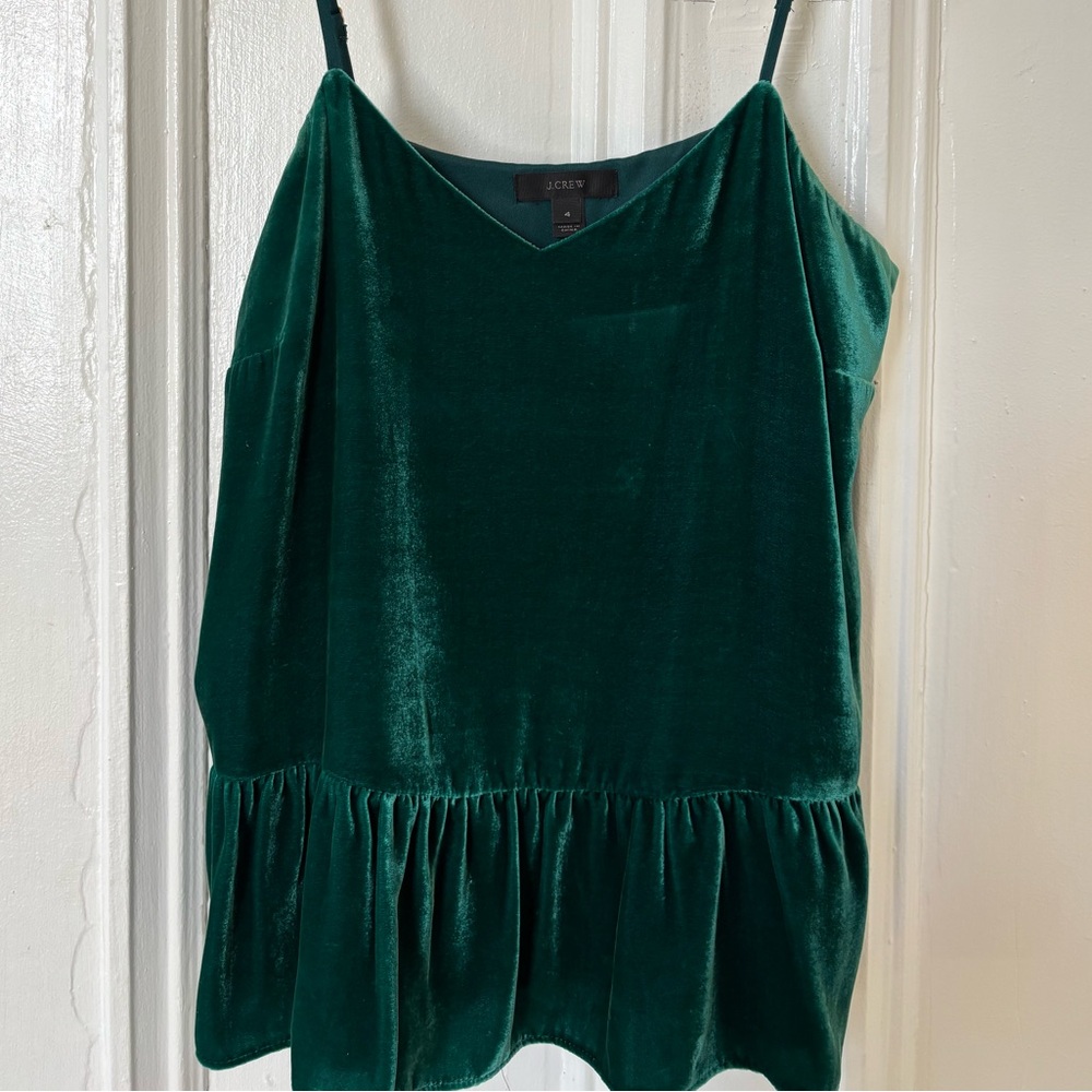 J. Crew Green Velvet Spaghetti Strap Blouse